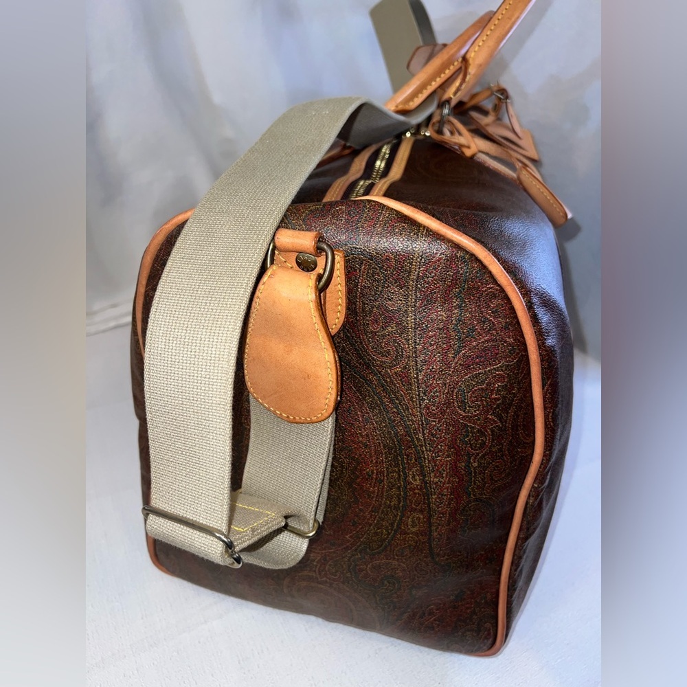 Etro Paisley Leather Trim Duffel Bag Travel Weekender Lock Key Strap COA - Picture 6 of 15
